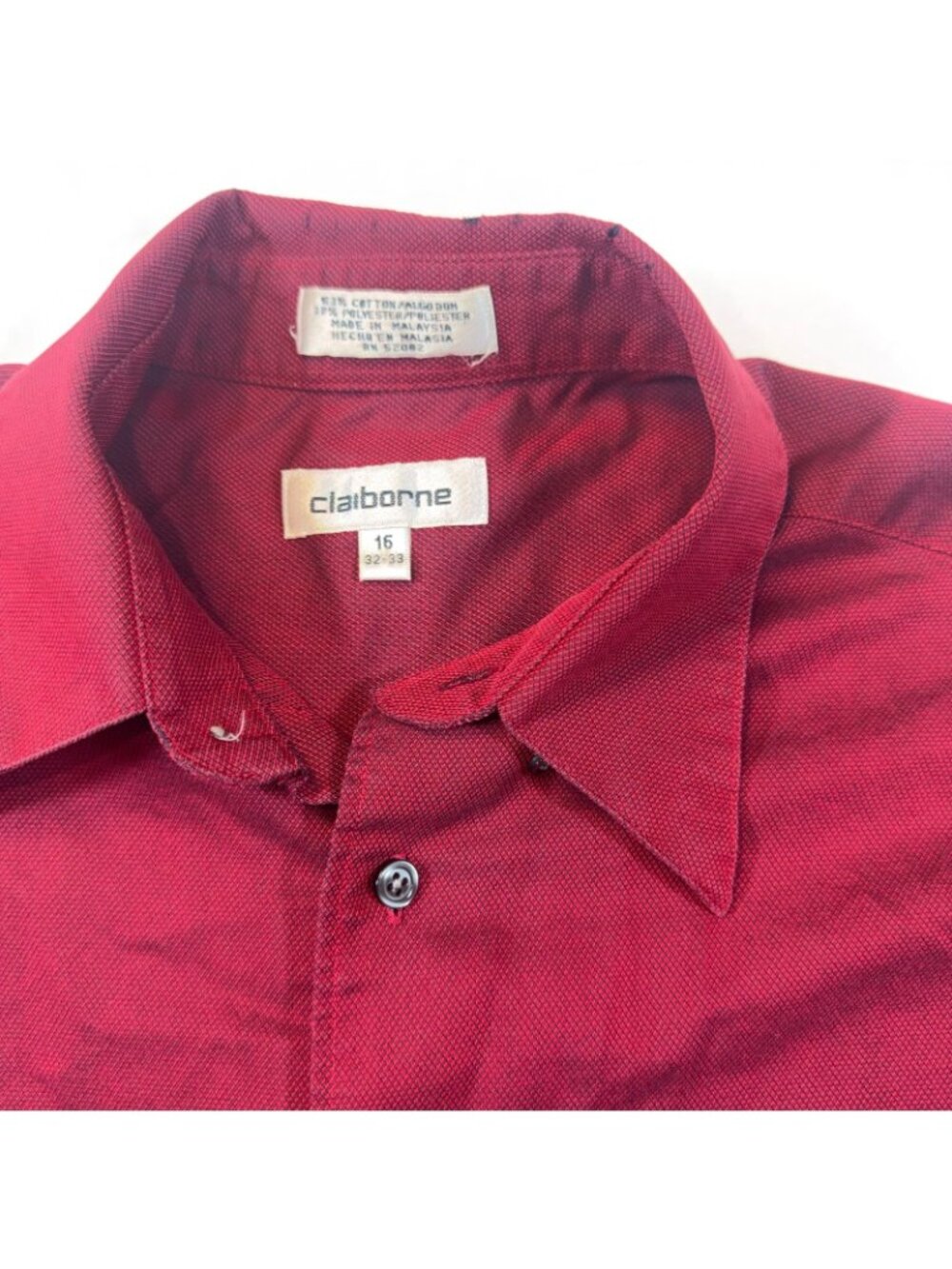 Claiborne Men's Dress Shirt 16 32/33 Red Long Sleeve Button Up Office Work - Picture 4 of 8